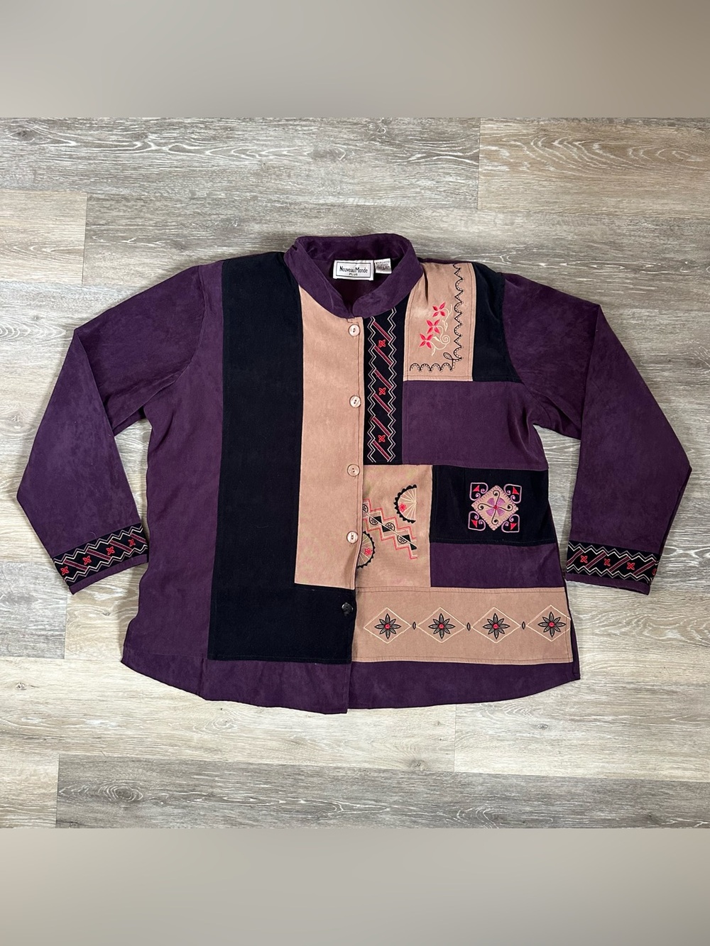 Vintage Nouveau Monde purple floral patchwork button up shirt Sz 1x